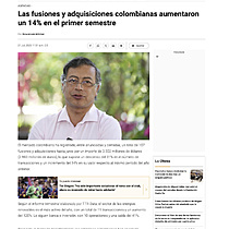 Las fusiones y adquisiciones colombianas aumentaron un 14% en el primer semestre